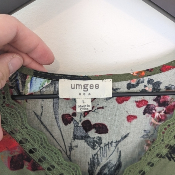 Umgee Green Boho Floral Babydoll Swing Dress With Bell Sleeves - Picture 4 of 5